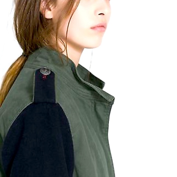 Zara Green Military Straight Cut Cotton Wool Coat - Picture 3 of 7